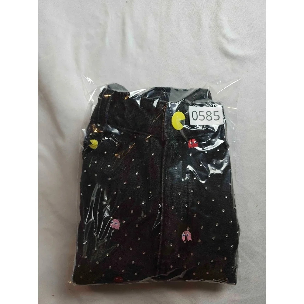 Justice Pac Man Denim Shorts Size 14 Black Denim Rhinestone Retro Video Game